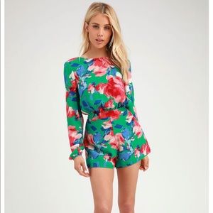 Lulu’s sweetest song green floral backless romper
